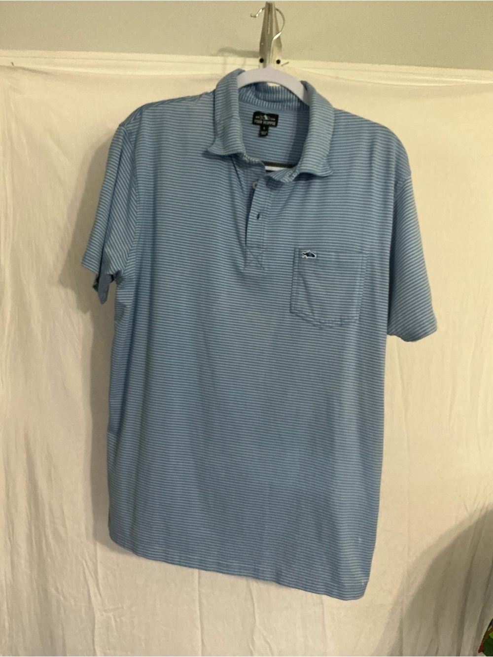 Men's Light Blue Striped Pocket Polo Shirt